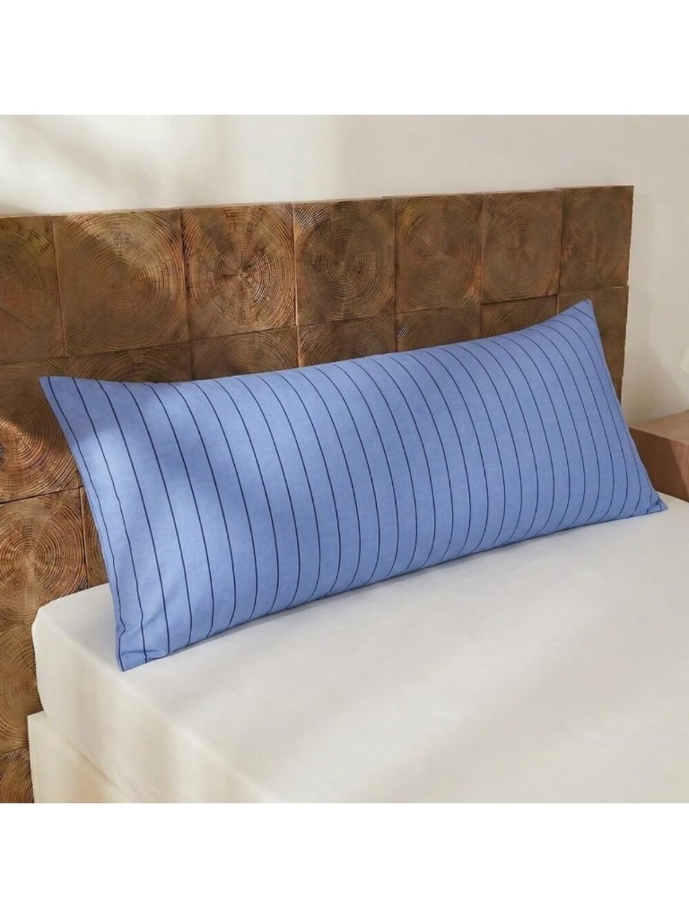 Denim Blue Striped Body Pillow Cover 20x54", Soft Cotton Linen-Like Case, Luxury
